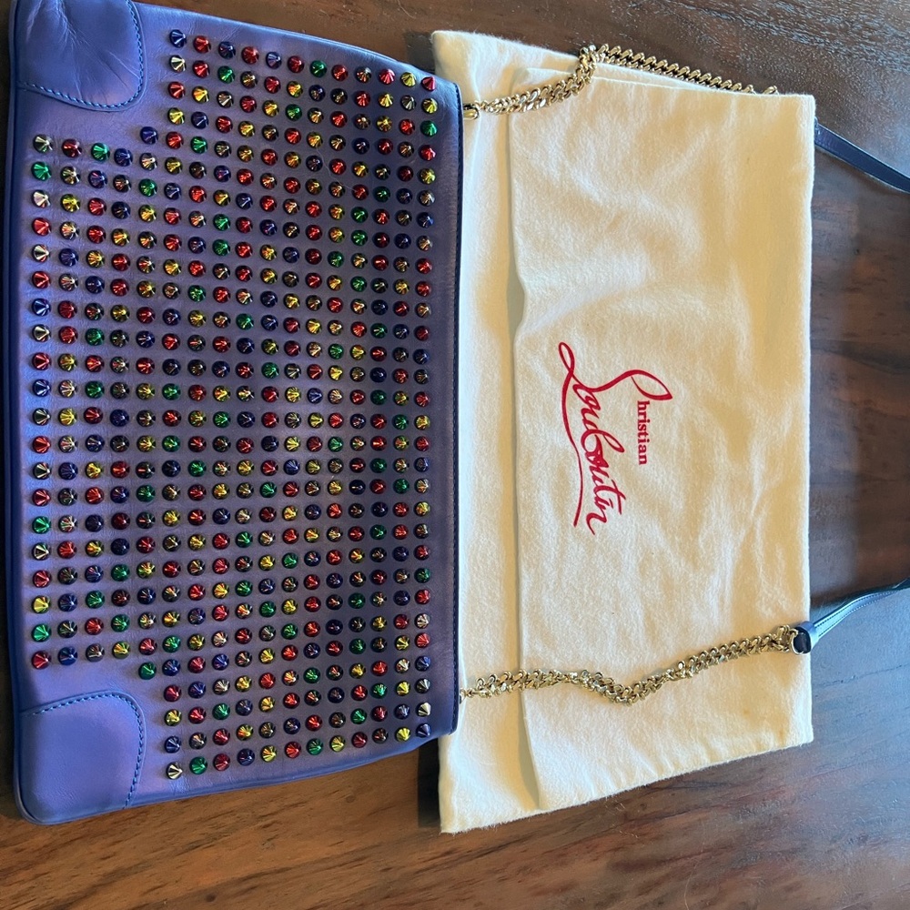 Christian Louboutin Multicolor Studded Blue Shoulder Bag - Picture 2 of 13
